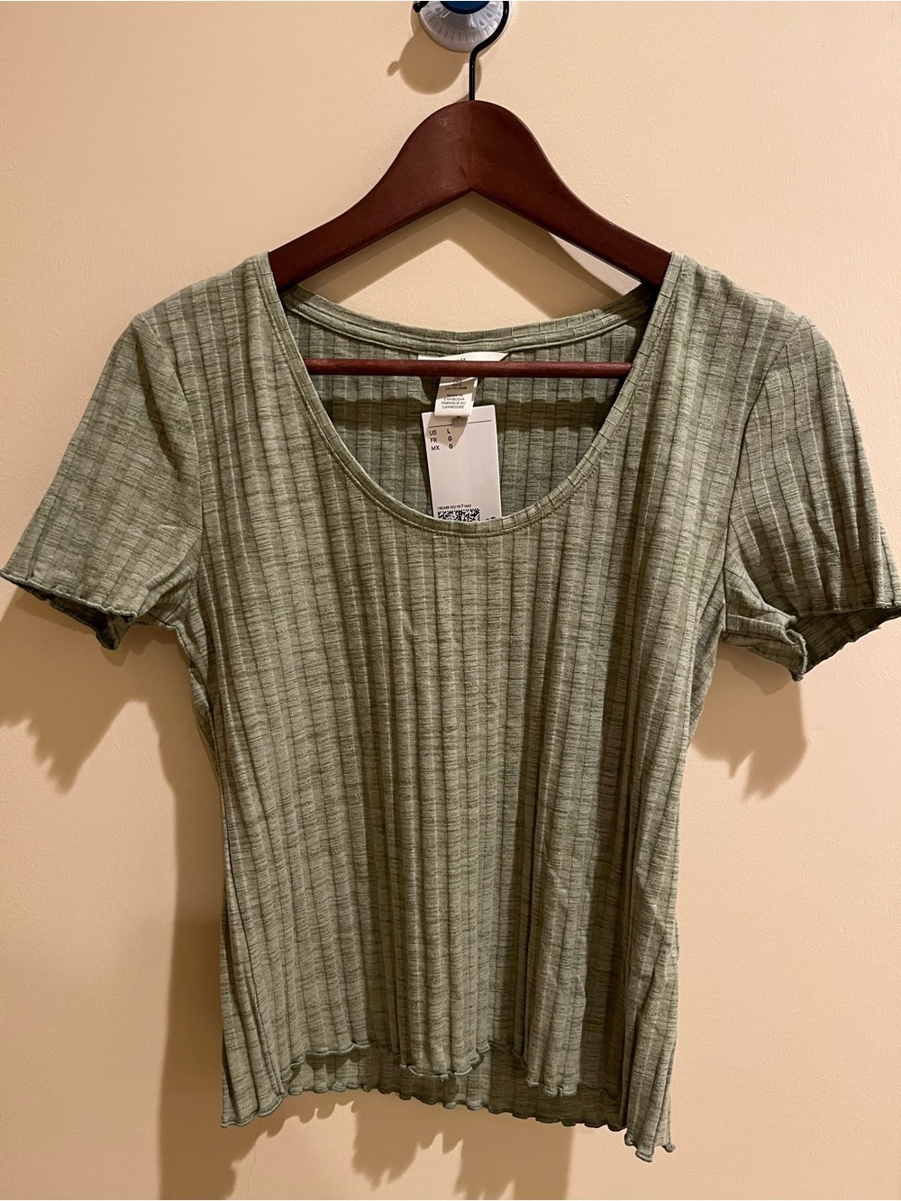 H&M Ribbed Scoop Neck Short Sleeve Tee - Sage